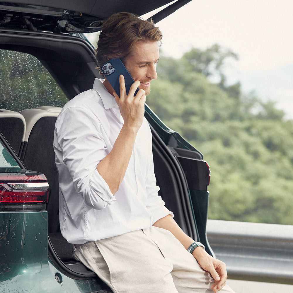 Apple iPhone 15 Pro Max Kılıf M-safe Şarj Özellikli Aramid Fiber Pitaka Tactile Woven Starpeak Serisi Over The Horizon Kapak Mavi