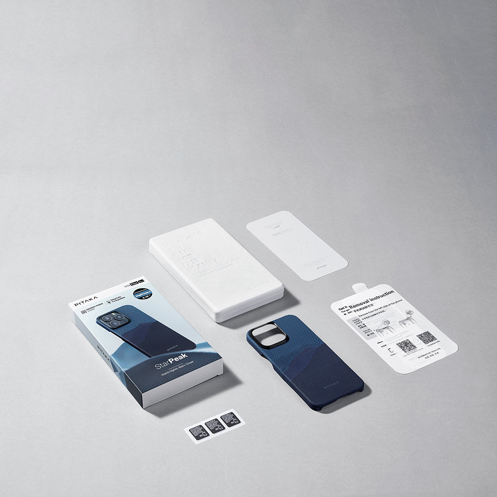 Apple iPhone 15 Pro Max Kılıf M-safe Şarj Özellikli Aramid Fiber Pitaka Tactile Woven Starpeak Serisi Over The Horizon Kapak Mavi