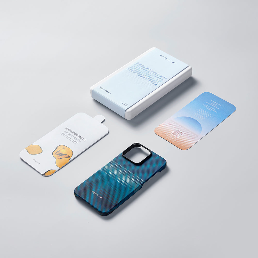 Apple iPhone 15 Pro Max Kılıf M-safe Şarj Özellikli Aramid Fiber Pitaka Tactile Woven Sunset-Moonrise Serisi Moonrise Kapak Mavi