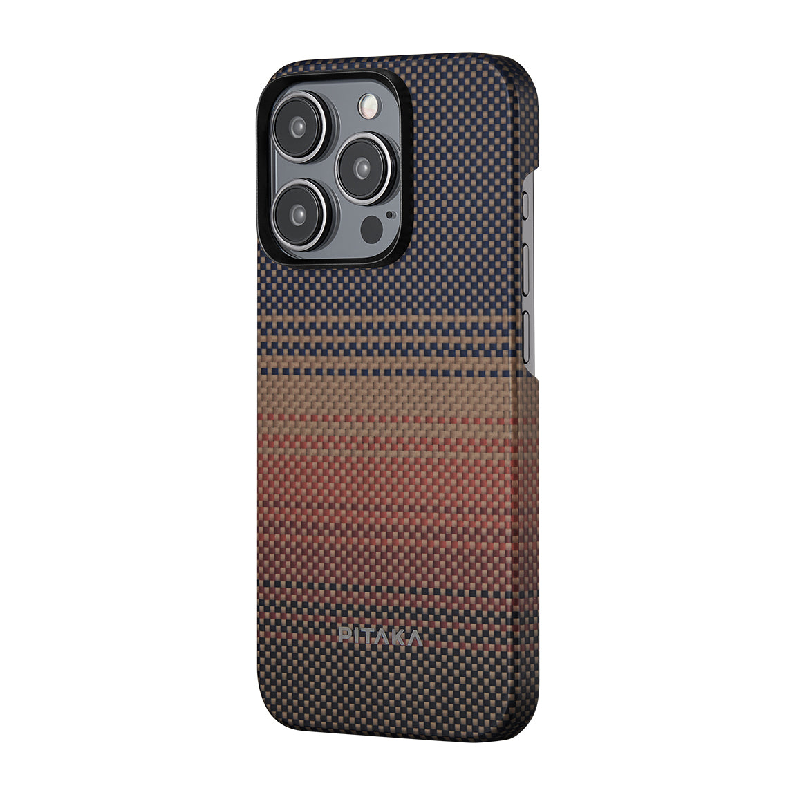 Apple iPhone 15 Pro Max Kılıf M-safe Şarj Özellikli Aramid Fiber Pitaka Tactile Woven Sunset-Moonrise Serisi Sunset Kapak Kahverengi