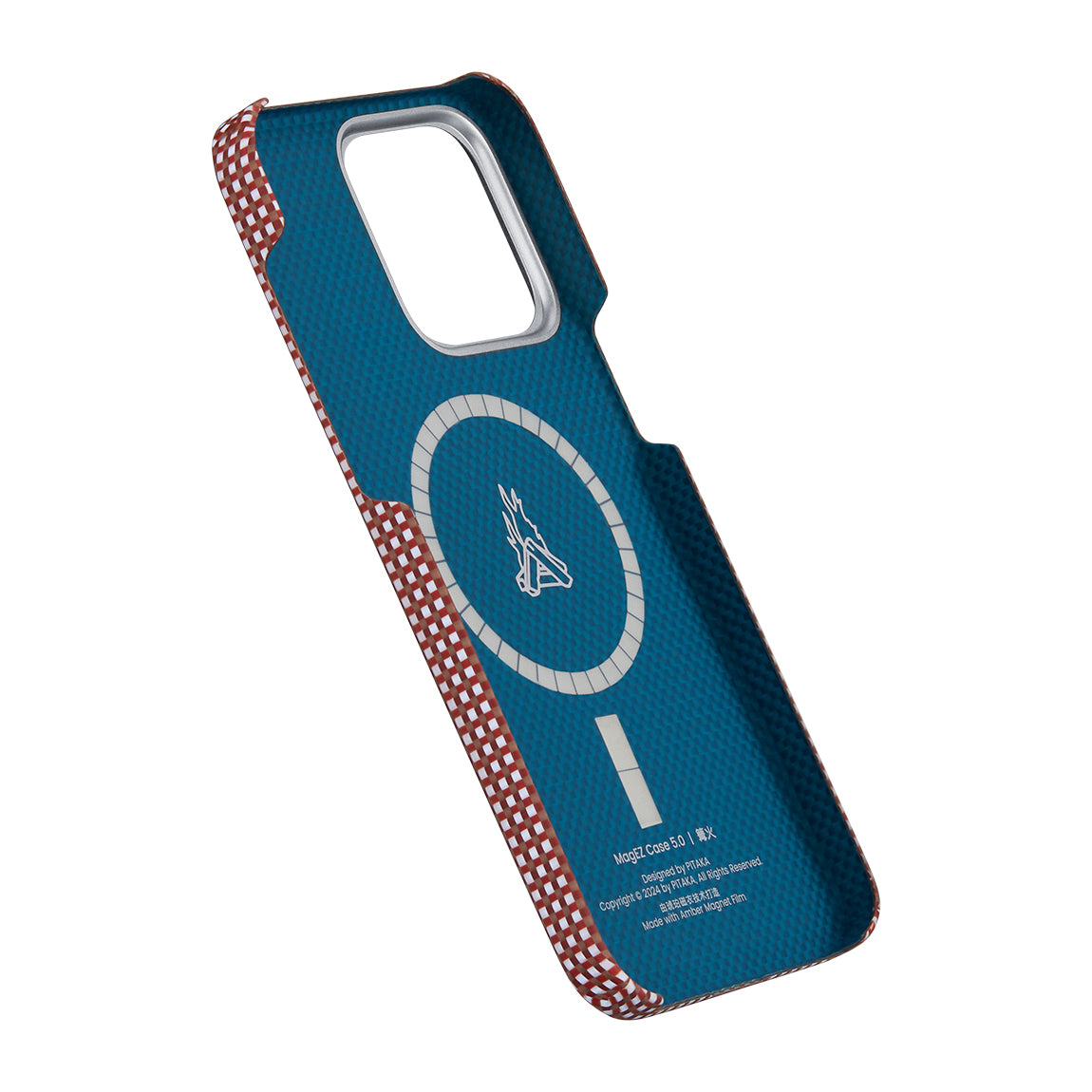 Apple iPhone 15 Pro Max Kılıf M-safe Şarj Özellikli Awa Tasarımlı 1500D Aramid Fiber Pitaka Ultra-Slim Classic Serisi Bonfire Kapak Kırmızı