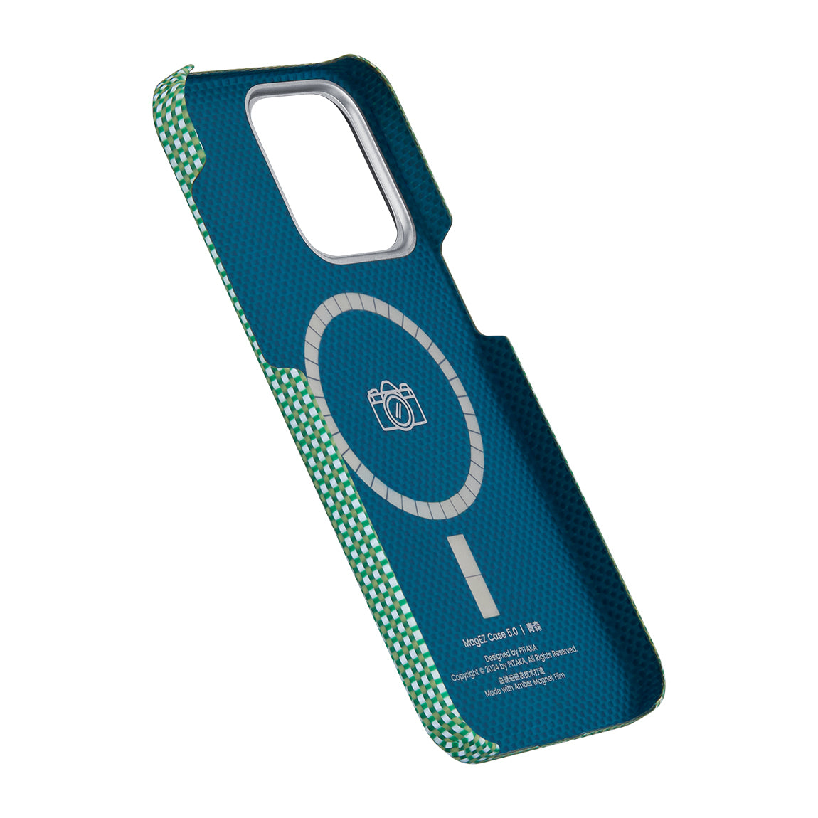 Apple iPhone 15 Pro Max Kılıf M-safe Şarj Özellikli Awa Tasarımlı 1500D Aramid Fiber Pitaka Ultra-Slim Classic Serisi Forest Kapak Yeşil