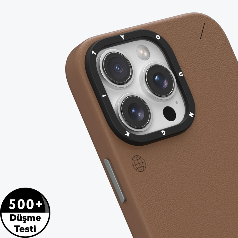 Apple iPhone 15 Pro Max Kılıf M-safe Şarj Özellikli Basit Mat Deri Desenli Youngkit Tech Fashion Serisi Kapak Kahverengi