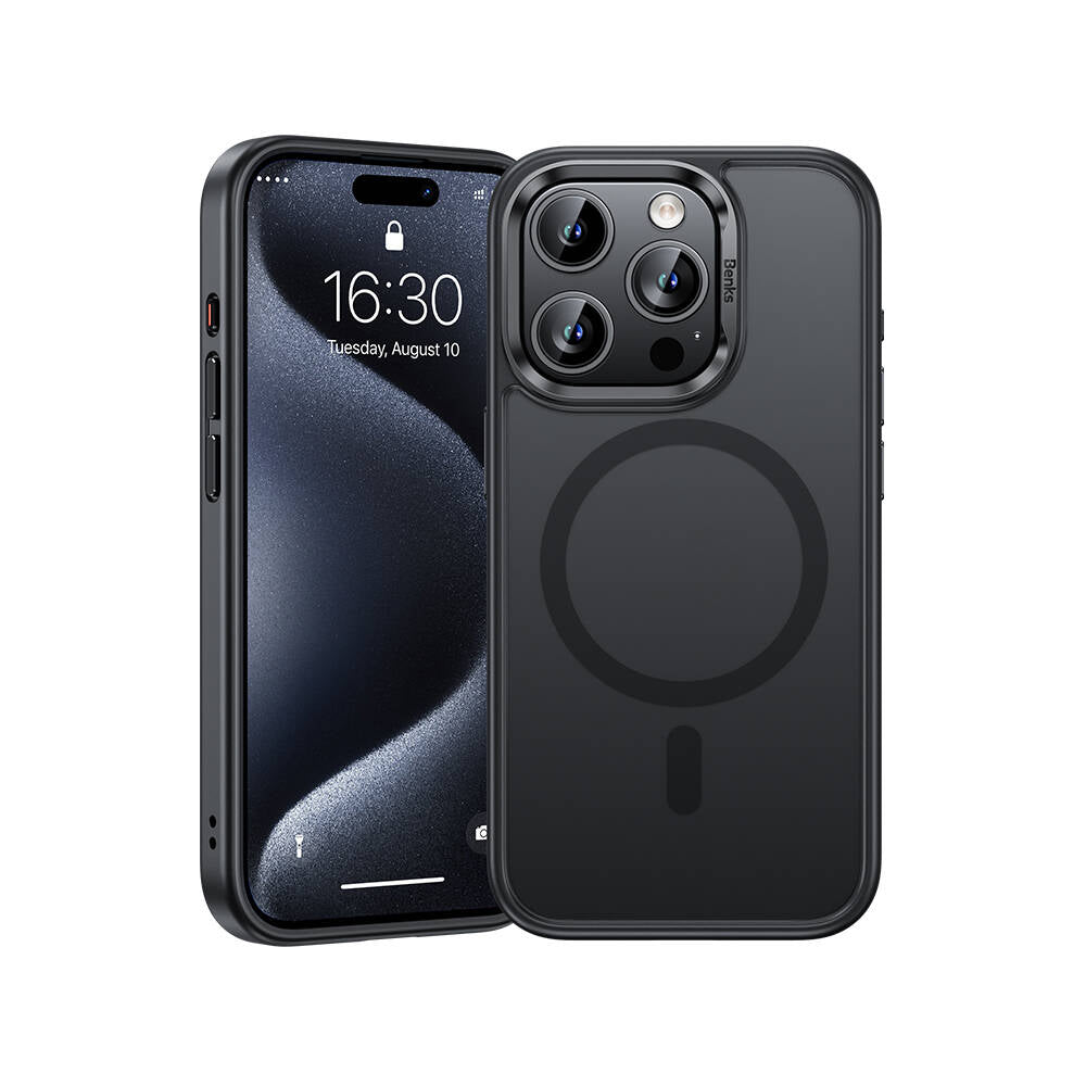 Apple iPhone 15 Pro Max Kılıf M-safe Şarj Özellikli Benks Mist Protective Kapak Siyah