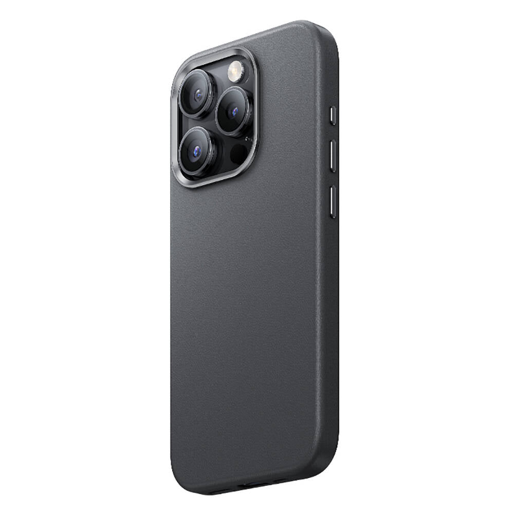 Apple iPhone 15 Pro Max Kılıf M-safe Şarj Özellikli Benks Vintage Leather Kapak Gri