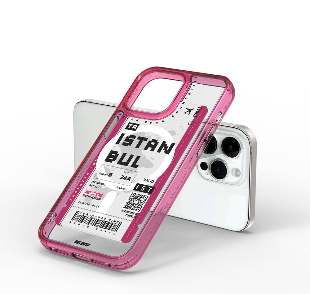 Apple iPhone 15 Pro Max Kılıf M-safe Şarj Özellikli Bilet Desenli Wiwu Turkey B Serisi Kapak Mavi