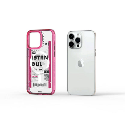 Apple iPhone 15 Pro Max Kılıf M-safe Şarj Özellikli Bilet Desenli Wiwu Turkey B Serisi Kapak Mavi