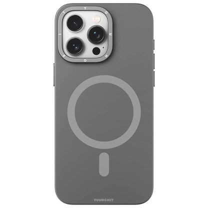 Apple iPhone 15 Pro Max Kılıf M-safe Şarj Özellikli Çizilmeye ve Aşınmaya Dayanıklı Youngkit Velvet Serisi Kapak Gri