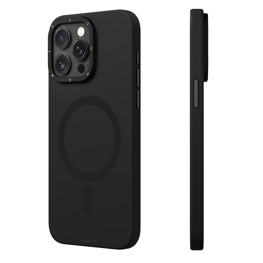 Apple iPhone 15 Pro Max Kılıf M-safe Şarj Özellikli Çizilmeye ve Aşınmaya Dayanıklı Youngkit Velvet Serisi Kapak Siyah