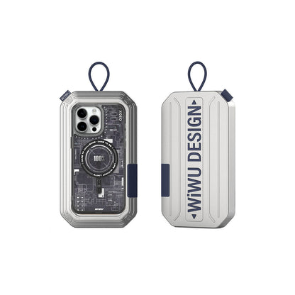 Apple iPhone 15 Pro Max Kılıf M-safe Şarj Özellikli Desenli Wiwu Mecha Circuit H Serisi Kapak Gri