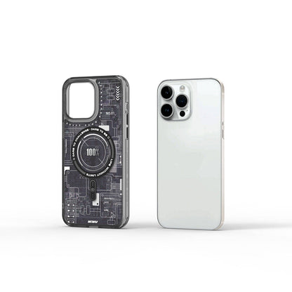 Apple iPhone 15 Pro Max Kılıf M-safe Şarj Özellikli Desenli Wiwu Mecha Circuit H Serisi Kapak Gri