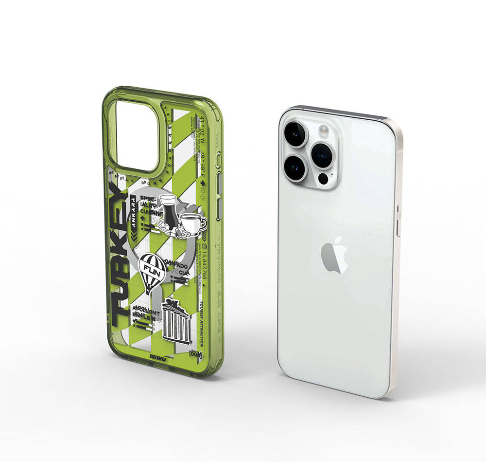 Apple iPhone 15 Pro Max Kılıf M-safe Şarj Özellikli Desenli Wiwu Turkey A Serisi Kapak Yeşil