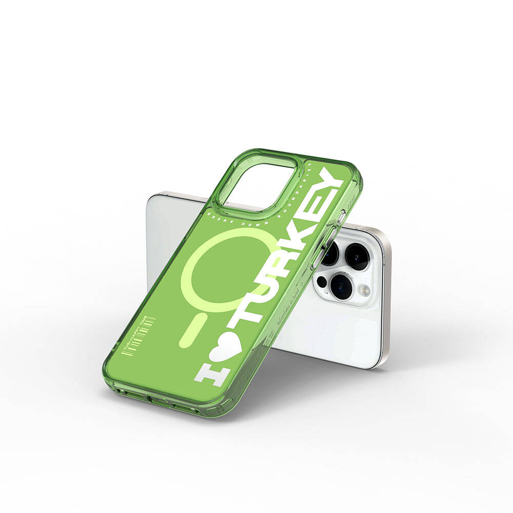 Apple iPhone 15 Pro Max Kılıf M-safe Şarj Özellikli I Love Turkey Yazı Desenli Wiwu Turkey E Serisi Kapak Siyah