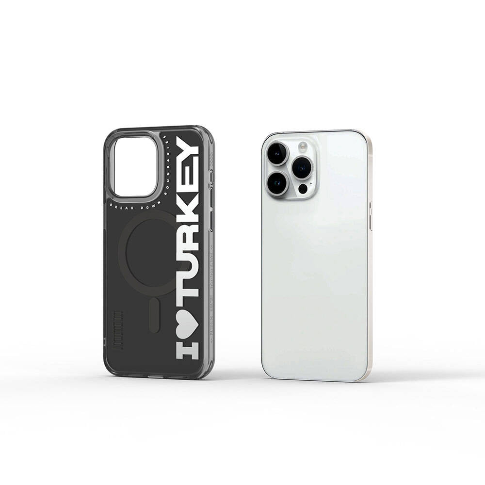 Apple iPhone 15 Pro Max Kılıf M-safe Şarj Özellikli I Love Turkey Yazı Desenli Wiwu Turkey E Serisi Kapak Turuncu