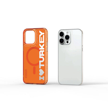 Apple iPhone 15 Pro Max Kılıf M-safe Şarj Özellikli I Love Turkey Yazı Desenli Wiwu Turkey E Serisi Kapak Siyah