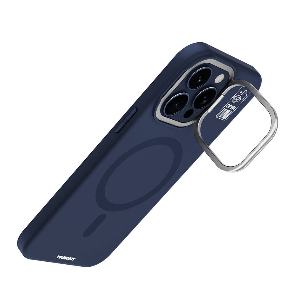 Apple iPhone 15 Pro Max Kılıf M-safe Şarj Özellikli Kamera Standlı Youngkit Bitty Cream Kapak Gri