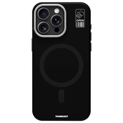 Apple iPhone 15 Pro Max Kılıf M-safe Şarj Özellikli Kamera Standlı Youngkit Bitty Cream Kapak Siyah