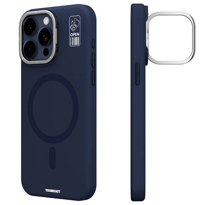 Apple iPhone 15 Pro Max Kılıf M-safe Şarj Özellikli Kamera Standlı Youngkit Bitty Cream Kapak Siyah