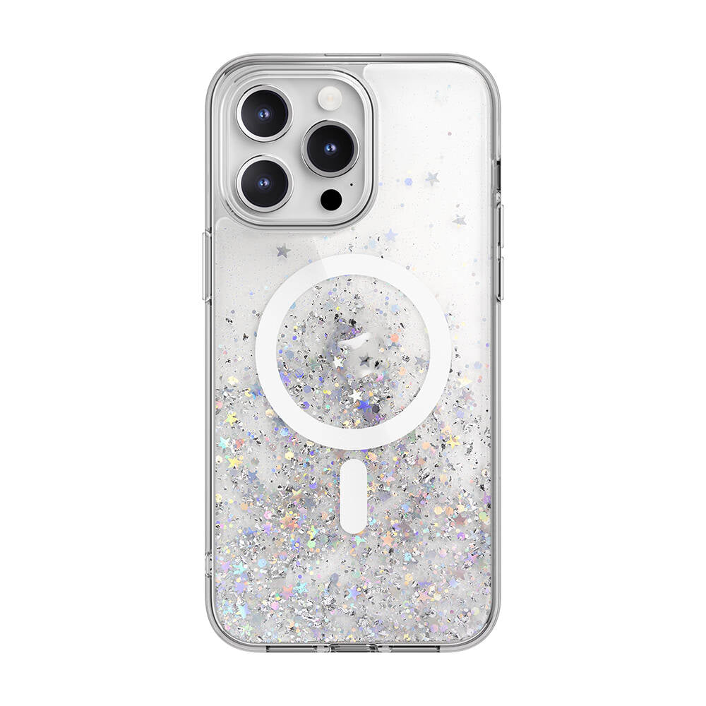 Apple iPhone 15 Pro Max Kılıf M-safe Şarj Özellikli Parlayan Simli Şeffaf Lisanslı Switcheasy Starfield-M Kapak