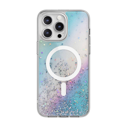 Apple iPhone 15 Pro Max Kılıf M-safe Şarj Özellikli Parlayan Simli Şeffaf Lisanslı Switcheasy Starfield-M Kapak