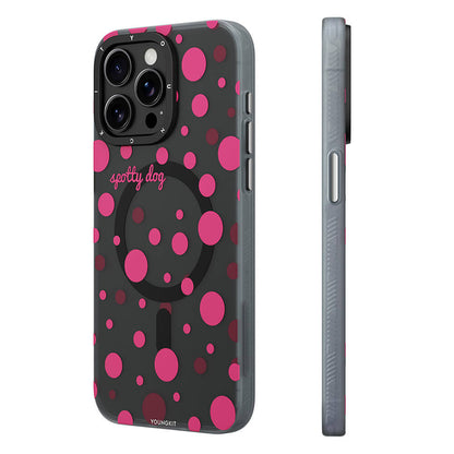 Apple iPhone 15 Pro Max Kılıf M-safe Şarj Özellikli Polka Dot Desenli Youngkit Spots Serisi Kapak Pembe
