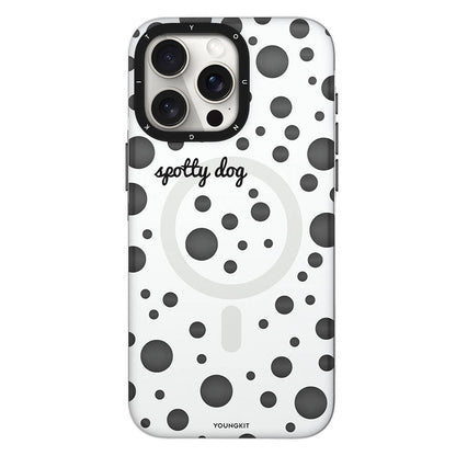 Apple iPhone 15 Pro Max Kılıf M-safe Şarj Özellikli Polka Dot Desenli Youngkit Spots Serisi Kapak Beyaz