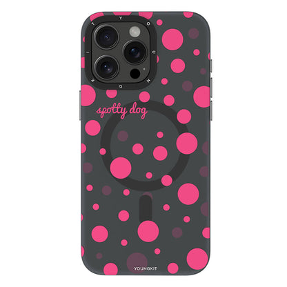Apple iPhone 15 Pro Max Kılıf M-safe Şarj Özellikli Polka Dot Desenli Youngkit Spots Serisi Kapak Gri