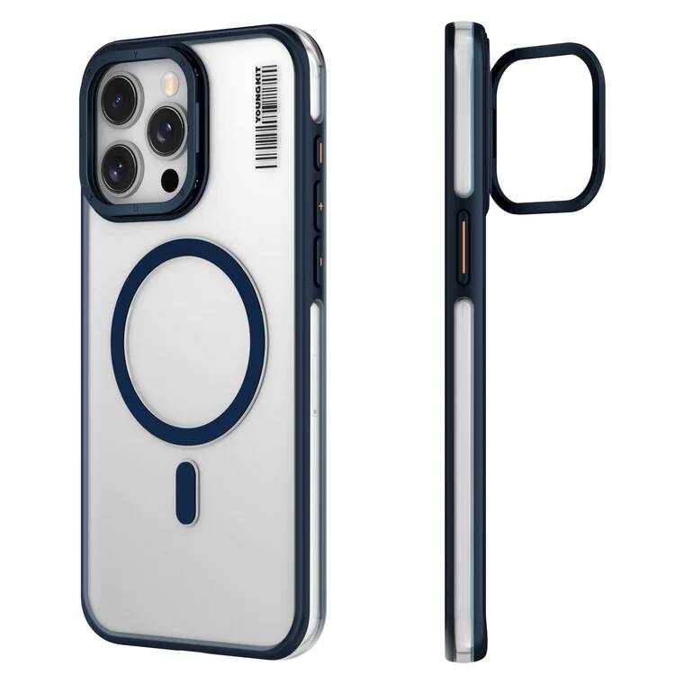 Apple iPhone 15 Pro Max Kılıf M-safe Şarj Özellikli Sararma Önleyici Youngkit Crystal Grid Kapak Siyah