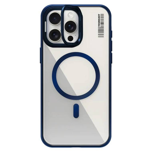Apple iPhone 15 Pro Max Kılıf M-safe Şarj Özellikli Sararma Önleyici Youngkit Crystal Grid Kapak Mavi