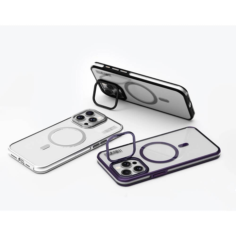 Apple iPhone 15 Pro Max Kılıf M-safe Şarj Özellikli Sararma Önleyici Youngkit Crystal Grid Kapak Siyah