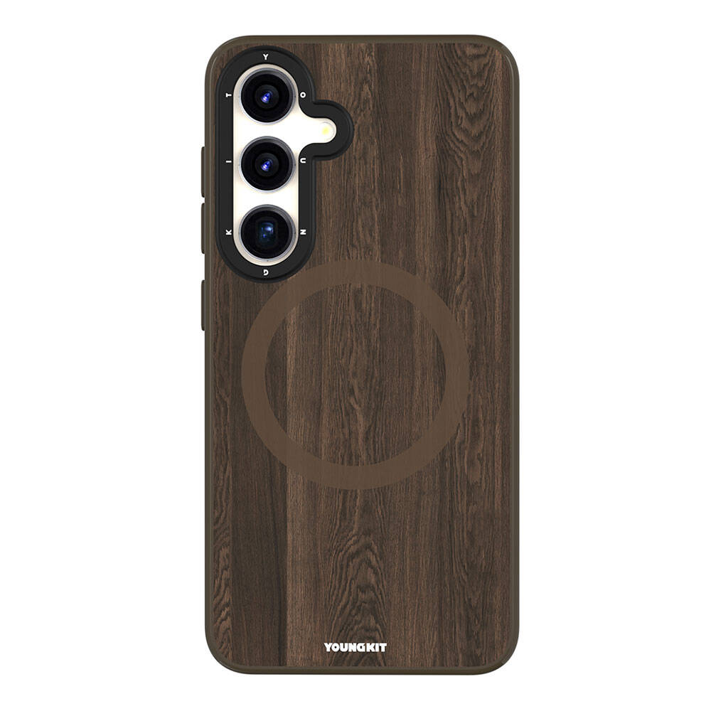 Galaxy S24 Kılıf M-safe Şarj Özellikli Sararmaya Dayanıklı Youngkit Wood Forest Serisi Kapak Kahverengi