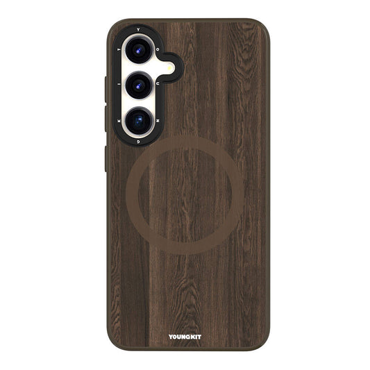 Galaxy S24 Kılıf M-safe Şarj Özellikli Sararmaya Dayanıklı Youngkit Wood Forest Serisi Kapak Kahverengi