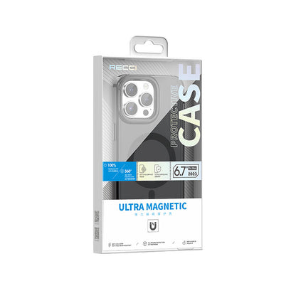 Apple iPhone 15 Pro Max Kılıf M-safe Şarj Özellikli Saydam Arka Yüzey Recci Crystal Color Serisi Kapak Siyah