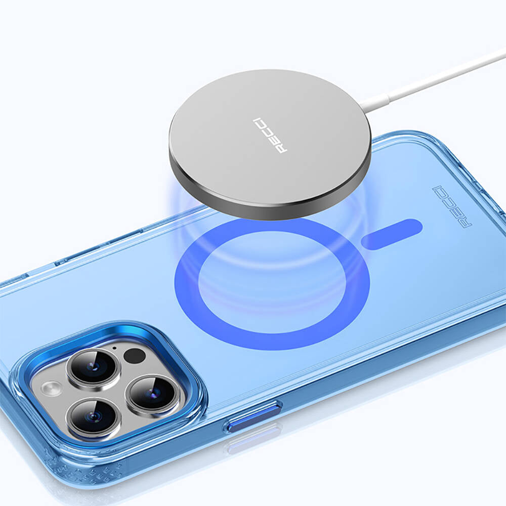 Apple iPhone 15 Pro Max Kılıf M-safe Şarj Özellikli Saydam Arka Yüzey Recci Crystal Color Serisi Kapak Siyah