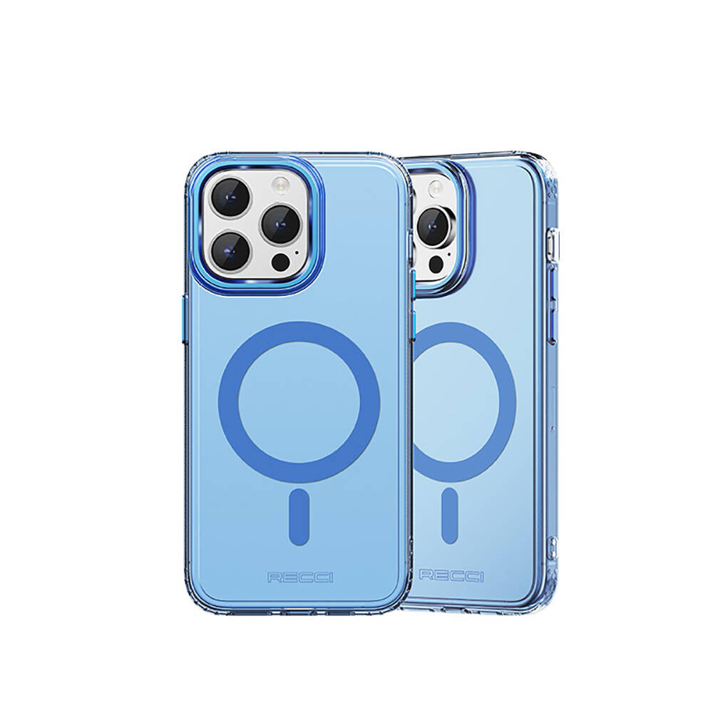 Apple iPhone 15 Pro Max Kılıf M-safe Şarj Özellikli Saydam Arka Yüzey Recci Crystal Color Serisi Kapak Siyah