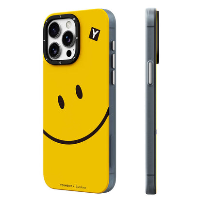 Apple iPhone 15 Pro Max Kılıf M-safe Şarj Özellikli Sunshine Tasarımlı Youngkit Daily Happy Serisi Kapak Siyah-Sarı