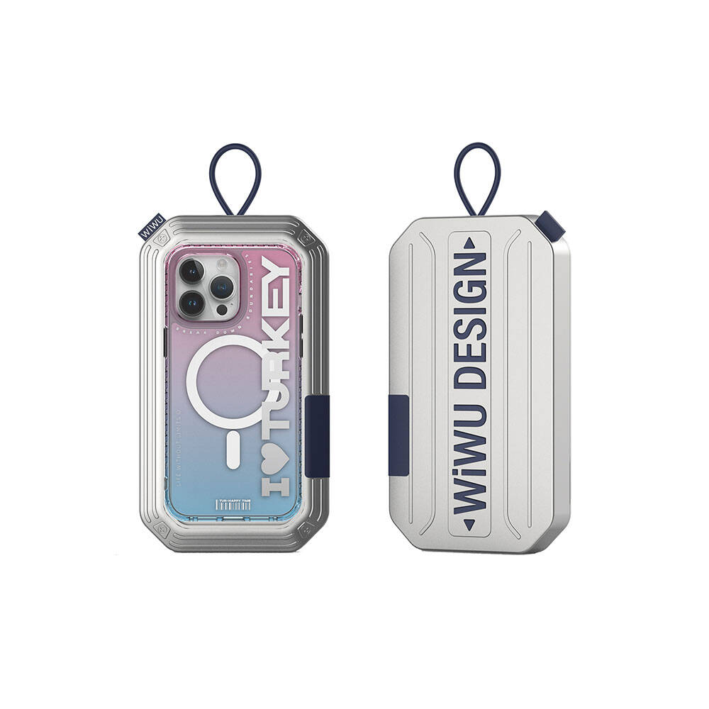 Apple iPhone 15 Pro Max Kılıf M-safe Şarj Özellikli Transparan Renk Geçişli Wiwu Turkey C Serisi Kapak Mavi