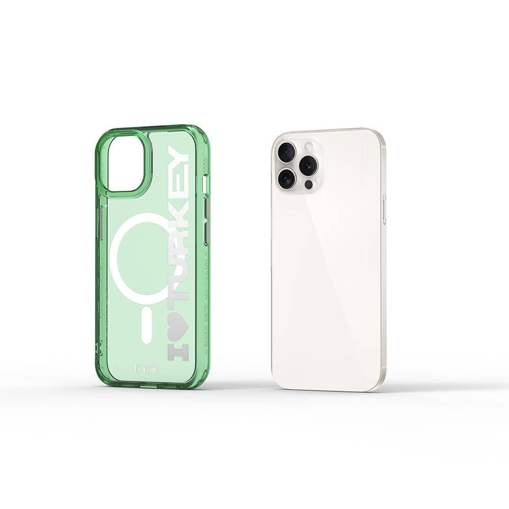 Apple iPhone 15 Pro Max Kılıf M-safe Şarj Özellikli Transparan Renk Geçişli Wiwu Turkey C Serisi Kapak Mavi