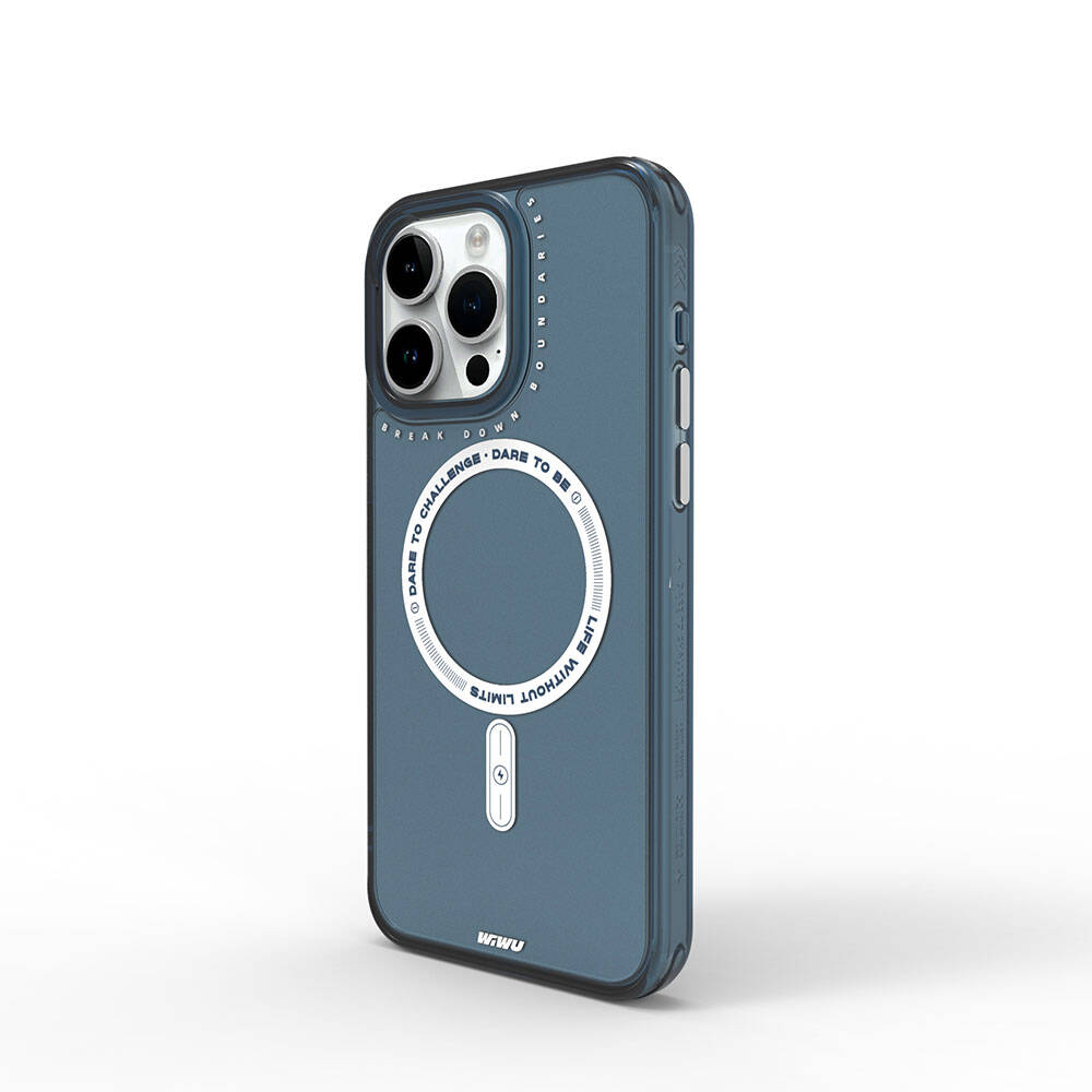 Apple iPhone 15 Pro Max Kılıf M-safe Şarj Özellikli Wiwu Basic Color J Serisi Kapak Mavi