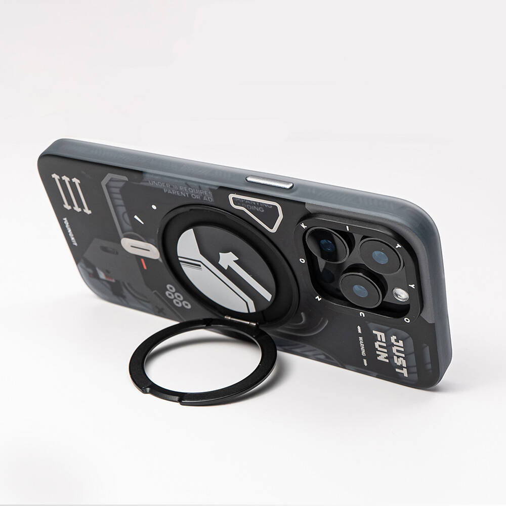 Apple iPhone 15 Pro Max Kılıf M-safe Şarj Özellikli Youngkit 360° Standlı Starship Serisi Kapak Beyaz