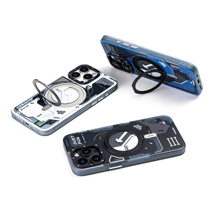 Apple iPhone 15 Pro Max Kılıf M-safe Şarj Özellikli Youngkit 360° Standlı Starship Serisi Kapak Mavi