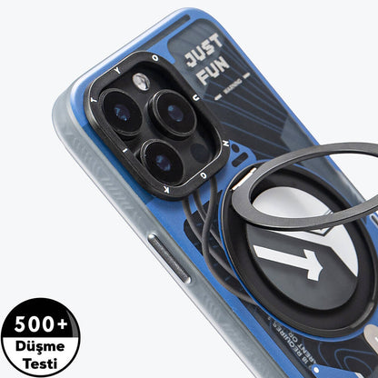 Apple iPhone 15 Pro Max Kılıf M-safe Şarj Özellikli Youngkit 360° Standlı Starship Serisi Kapak Siyah