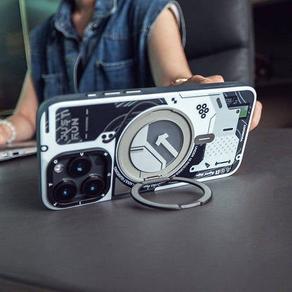 Apple iPhone 15 Pro Max Kılıf M-safe Şarj Özellikli Youngkit 360° Standlı Starship Serisi Kapak Mavi