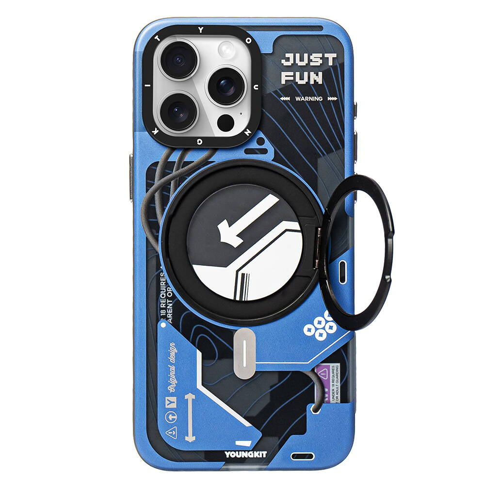 Apple iPhone 15 Pro Max Kılıf M-safe Şarj Özellikli Youngkit 360° Standlı Starship Serisi Kapak Beyaz