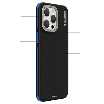 Apple iPhone 15 Pro Max Kılıf M-safe Şarj Özellikli YoungKit 600D Kevlar Kapak Siyah