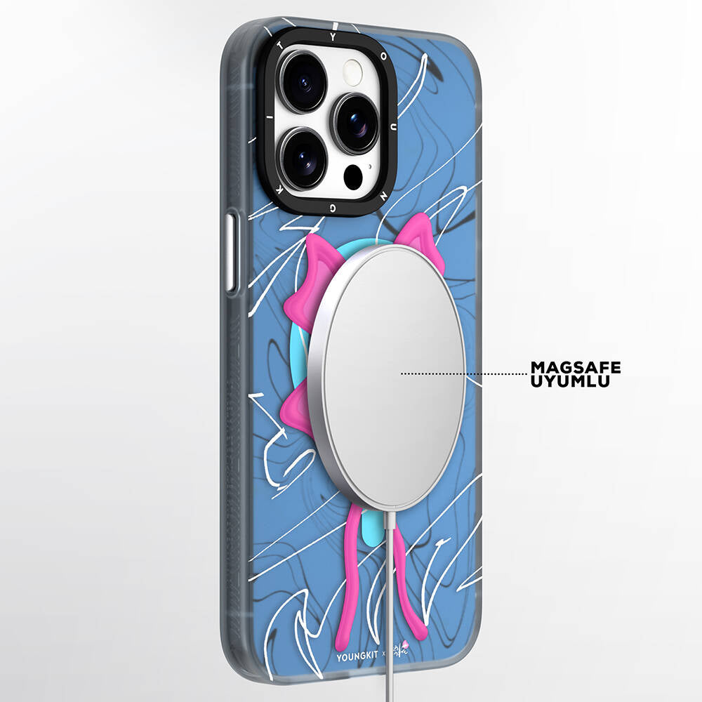 Apple iPhone 15 Pro Max Kılıf M-safe Şarj Özellikli Youngkit Anti-Trend Serisi Kapak Mavi