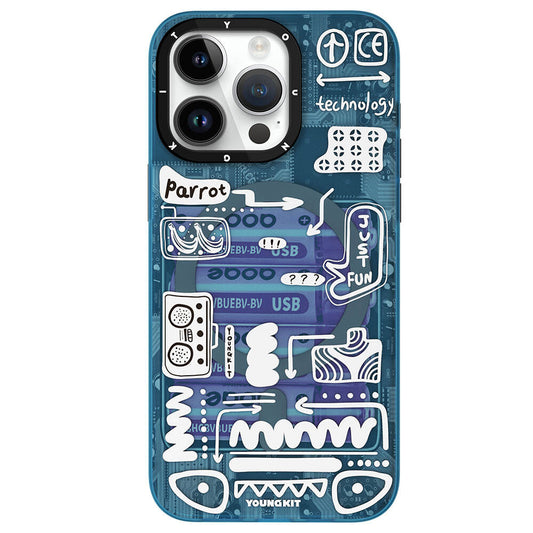 Apple iPhone 15 Pro Max Kılıf M-safe Şarj Özellikli Youngkit Dark Matter Serisi Kapak Mavi