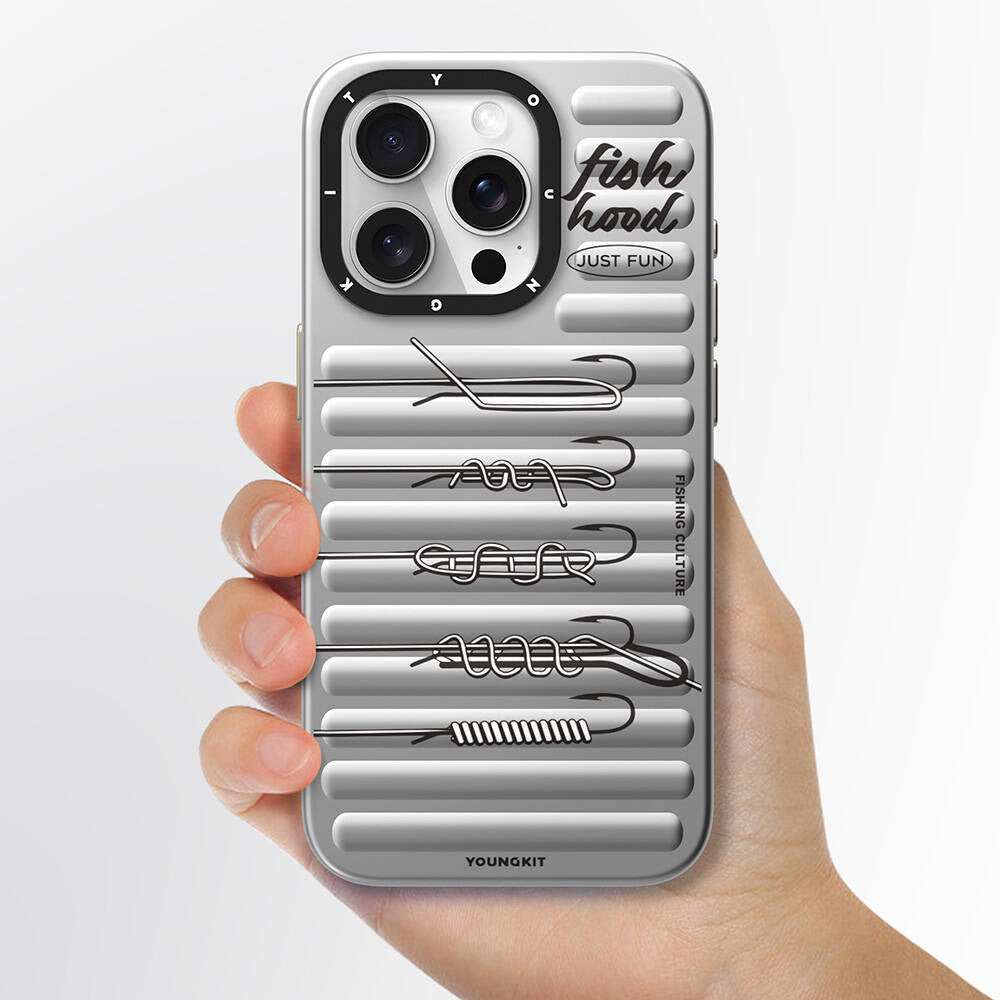 Apple iPhone 15 Pro Max Kılıf M-safe Şarj Özellikli Youngkit Fishing Serisi Kapak Gri