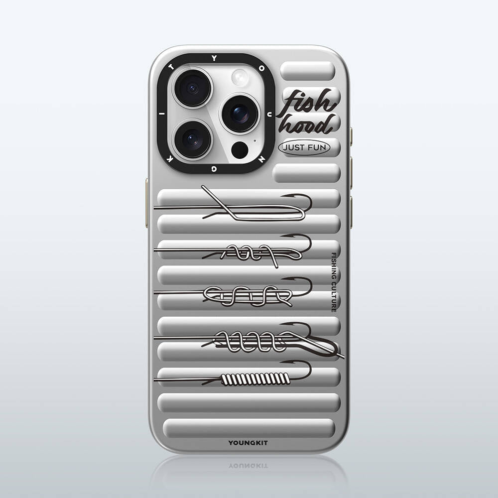 Apple iPhone 15 Pro Max Kılıf M-safe Şarj Özellikli Youngkit Fishing Serisi Kapak Gri