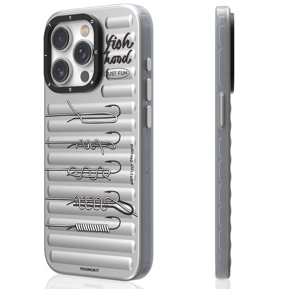 Apple iPhone 15 Pro Max Kılıf M-safe Şarj Özellikli Youngkit Fishing Serisi Kapak Gri